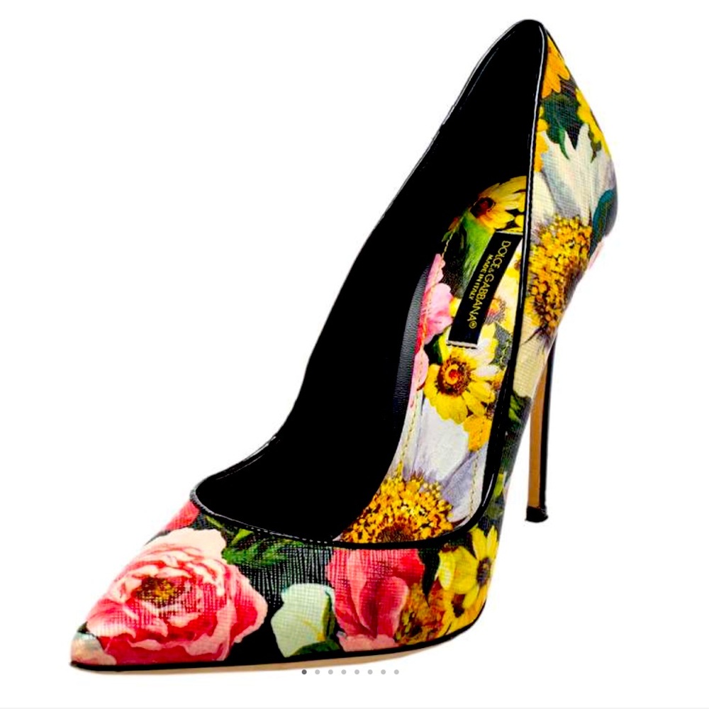 Dolce & Gabbana Peony Multicolor Floral Leather Pumps Size 37.5